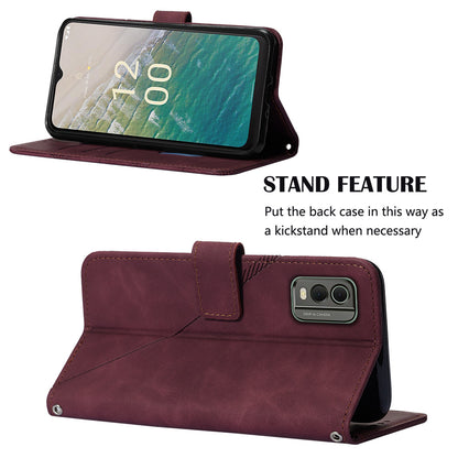 YB Imprinting Series-2 Stand Shell for Nokia C32 (TA-1534) PU Leather Phone Case Imprinted Lines Wallet Cover