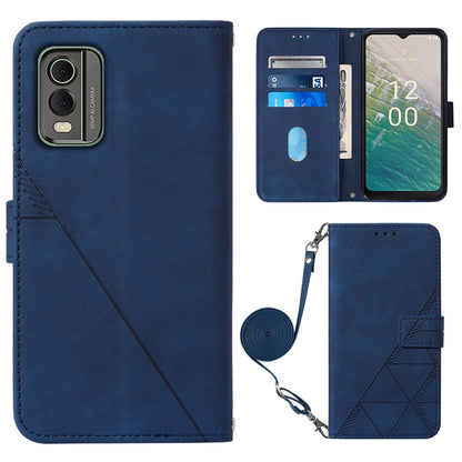 YB Imprinting Series-2 Stand Shell for Nokia C32 (TA-1534) PU Leather Phone Case Imprinted Lines Wallet Cover