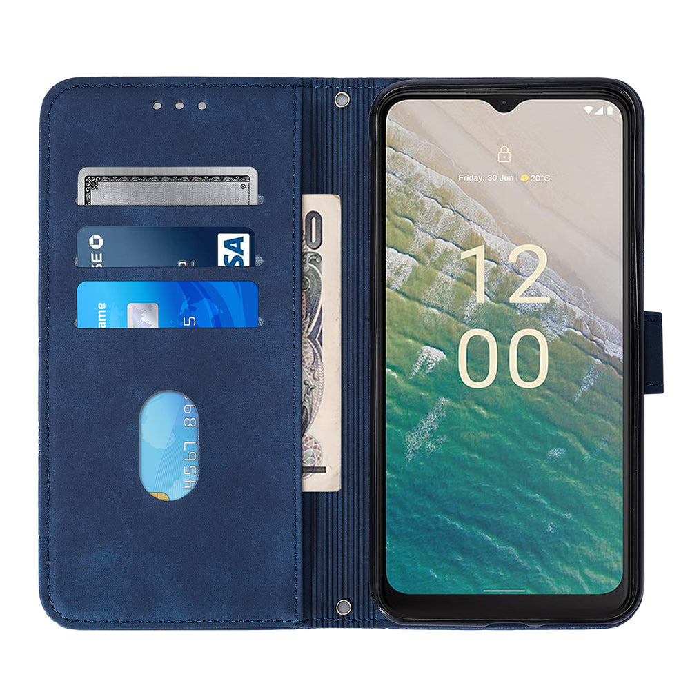 YB Imprinting Series-2 Stand Shell for Nokia C32 (TA-1534) PU Leather Phone Case Imprinted Lines Wallet Cover