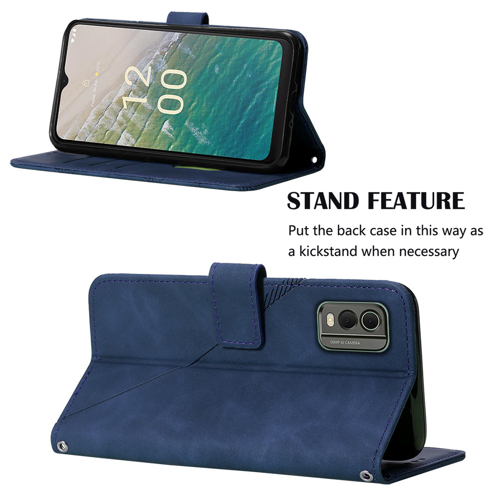 YB Imprinting Series-2 Stand Shell for Nokia C32 (TA-1534) PU Leather Phone Case Imprinted Lines Wallet Cover