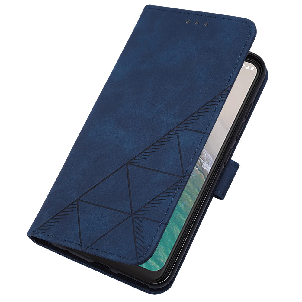 YB Imprinting Series-2 Stand Shell for Nokia C32 (TA-1534) PU Leather Phone Case Imprinted Lines Wallet Cover