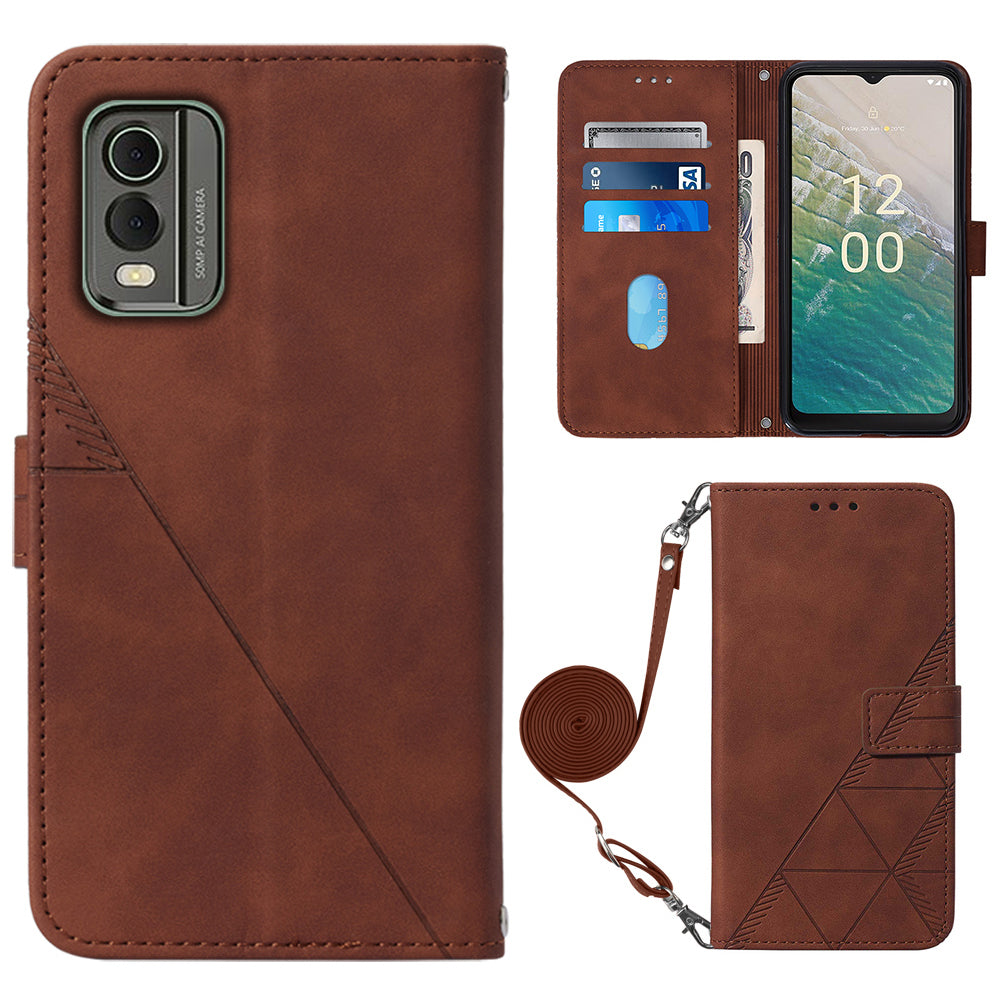YB Imprinting Series-2 Stand Shell for Nokia C32 (TA-1534) PU Leather Phone Case Imprinted Lines Wallet Cover