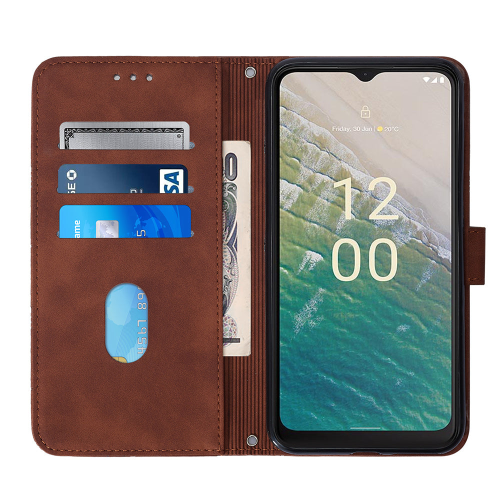 YB Imprinting Series-2 Stand Shell for Nokia C32 (TA-1534) PU Leather Phone Case Imprinted Lines Wallet Cover