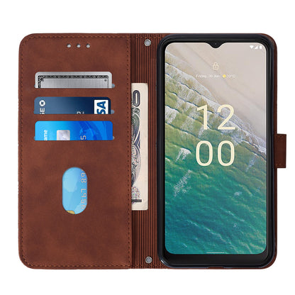 YB Imprinting Series-2 Stand Shell for Nokia C32 (TA-1534) PU Leather Phone Case Imprinted Lines Wallet Cover