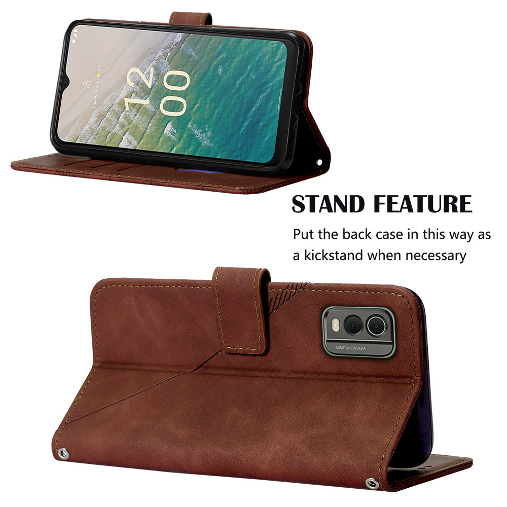 YB Imprinting Series-2 Stand Shell for Nokia C32 (TA-1534) PU Leather Phone Case Imprinted Lines Wallet Cover