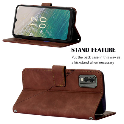 YB Imprinting Series-2 Stand Shell for Nokia C32 (TA-1534) PU Leather Phone Case Imprinted Lines Wallet Cover