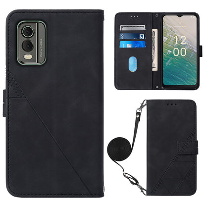 YB Imprinting Series-2 Stand Shell for Nokia C32 (TA-1534) PU Leather Phone Case Imprinted Lines Wallet Cover