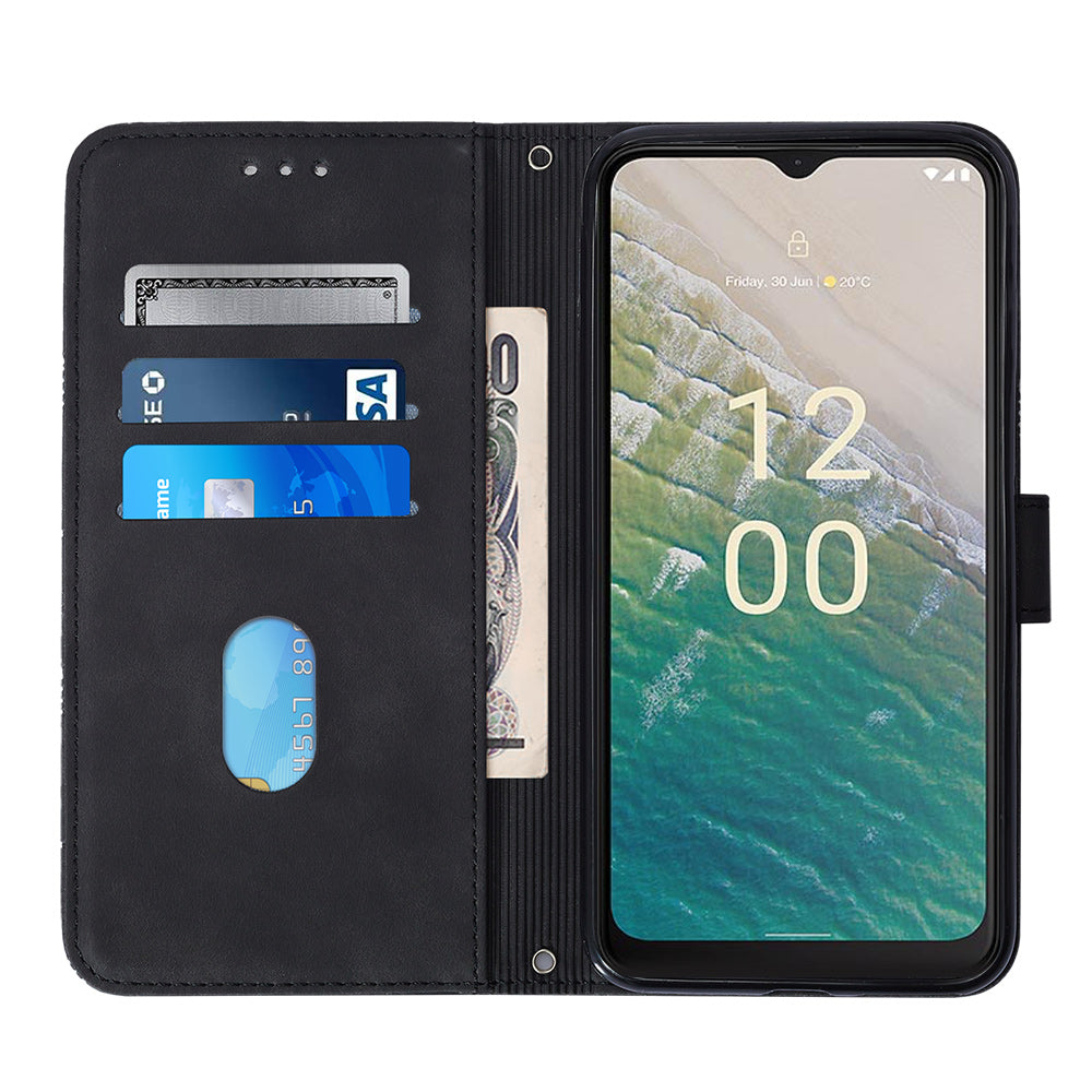 YB Imprinting Series-2 Stand Shell for Nokia C32 (TA-1534) PU Leather Phone Case Imprinted Lines Wallet Cover