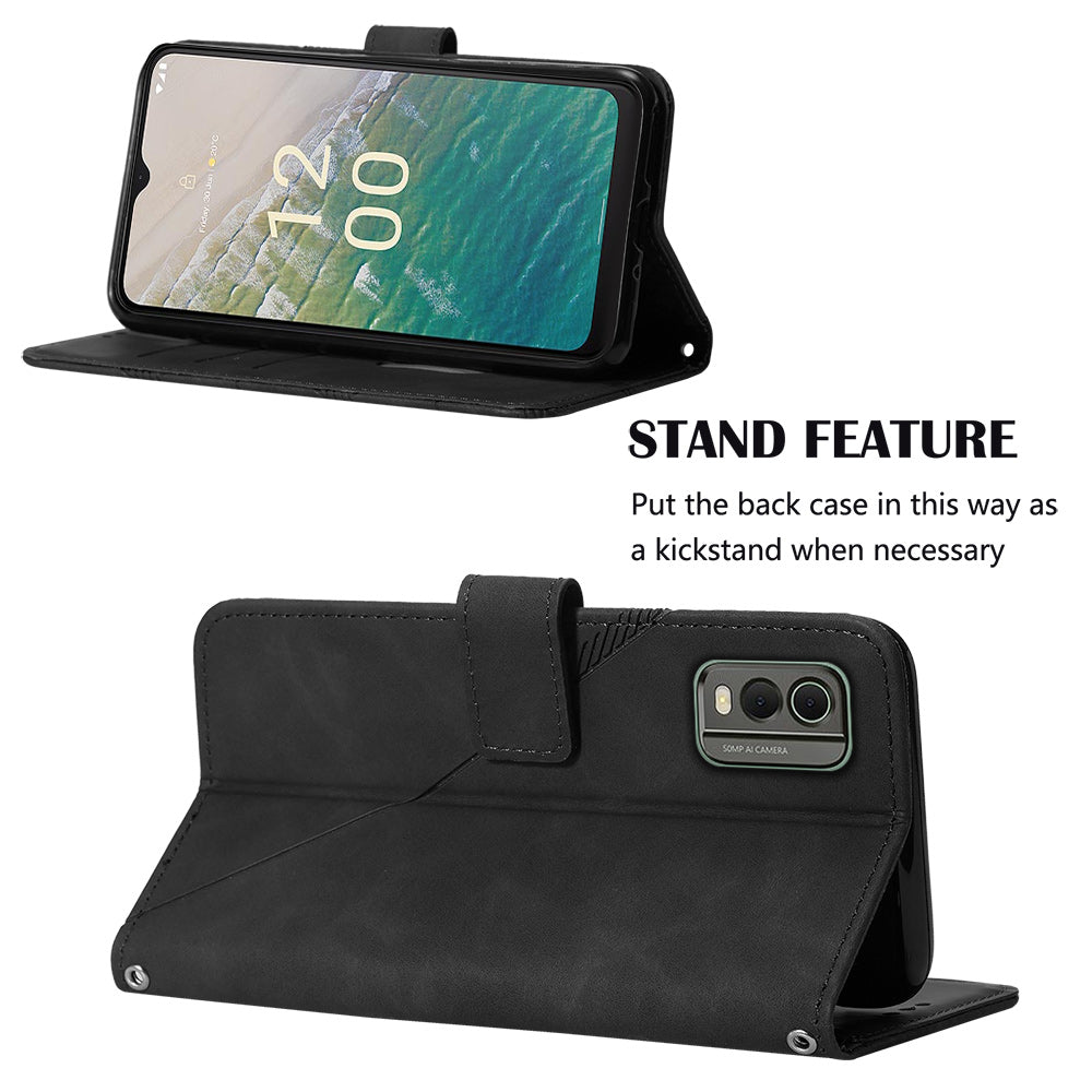 YB Imprinting Series-2 Stand Shell for Nokia C32 (TA-1534) PU Leather Phone Case Imprinted Lines Wallet Cover