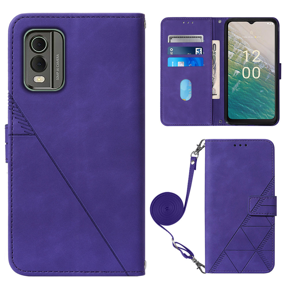 YB Imprinting Series-2 Stand Shell for Nokia C32 (TA-1534) PU Leather Phone Case Imprinted Lines Wallet Cover