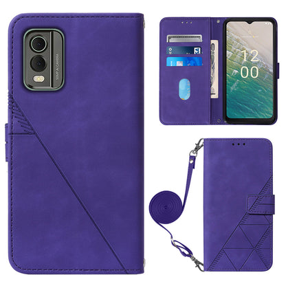YB Imprinting Series-2 Stand Shell for Nokia C32 (TA-1534) PU Leather Phone Case Imprinted Lines Wallet Cover
