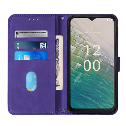 YB Imprinting Series-2 Stand Shell for Nokia C32 (TA-1534) PU Leather Phone Case Imprinted Lines Wallet Cover