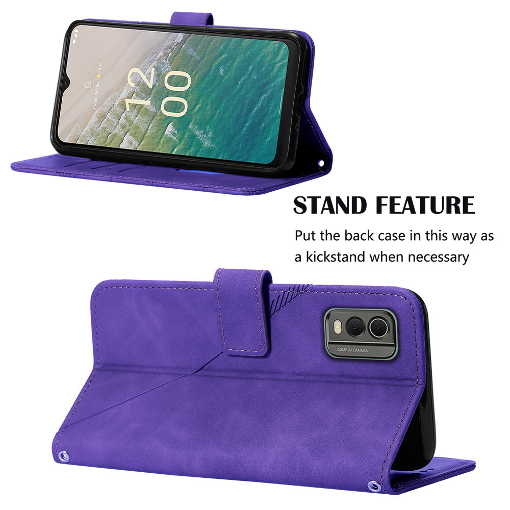 YB Imprinting Series-2 Stand Shell for Nokia C32 (TA-1534) PU Leather Phone Case Imprinted Lines Wallet Cover