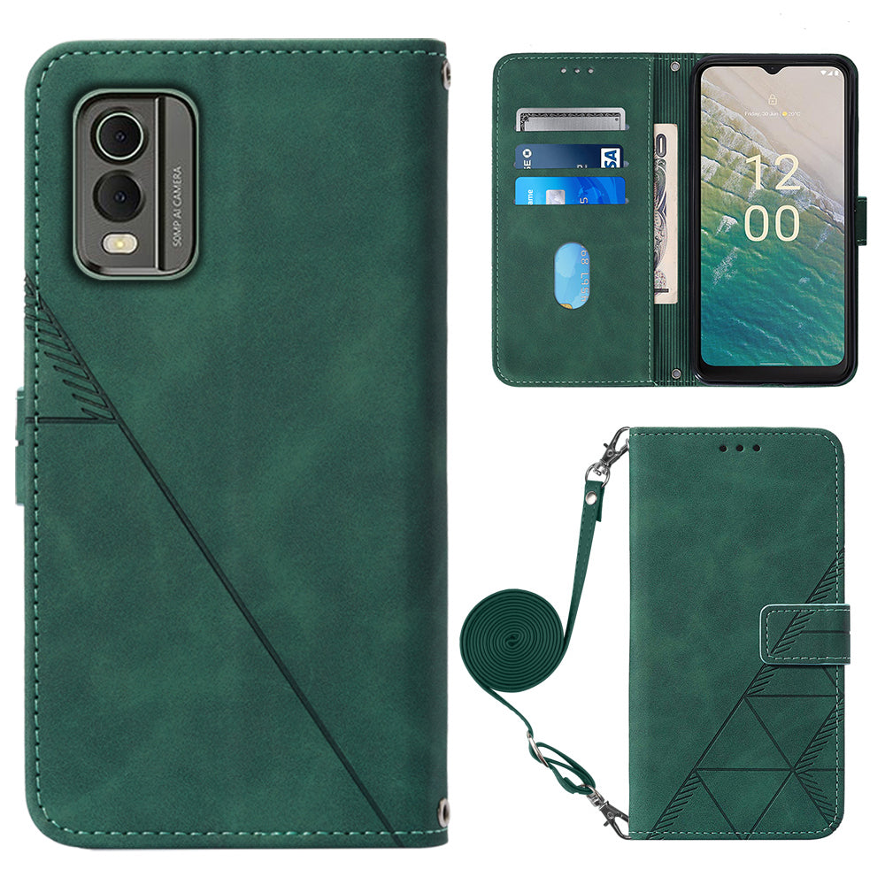 YB Imprinting Series-2 Stand Shell for Nokia C32 (TA-1534) PU Leather Phone Case Imprinted Lines Wallet Cover