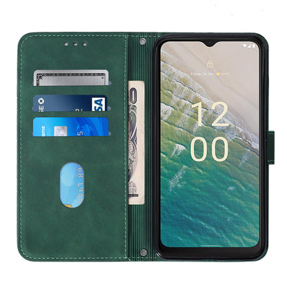 YB Imprinting Series-2 Stand Shell for Nokia C32 (TA-1534) PU Leather Phone Case Imprinted Lines Wallet Cover
