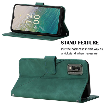 YB Imprinting Series-2 Stand Shell for Nokia C32 (TA-1534) PU Leather Phone Case Imprinted Lines Wallet Cover