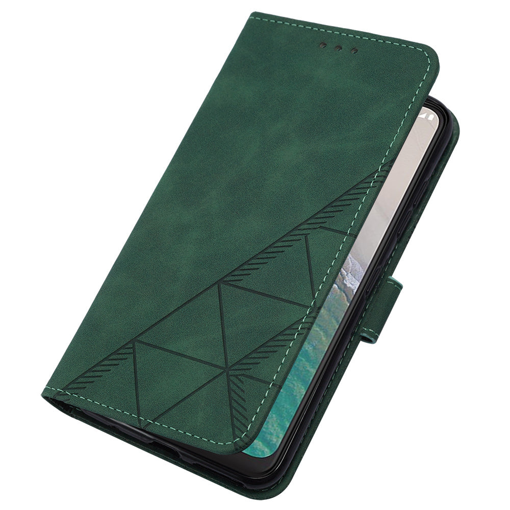 YB Imprinting Series-2 Stand Shell for Nokia C32 (TA-1534) PU Leather Phone Case Imprinted Lines Wallet Cover