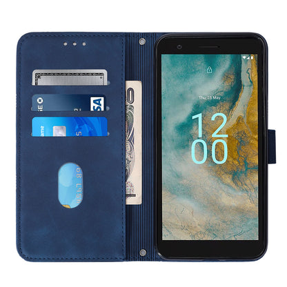 YB Imprinting Series-2 For Nokia C02 (TA-1522) Imprinted Lines PU Leather Wallet Case Phone Stand Cover