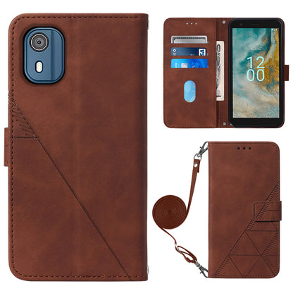 YB Imprinting Series-2 For Nokia C02 (TA-1522) Imprinted Lines PU Leather Wallet Case Phone Stand Cover