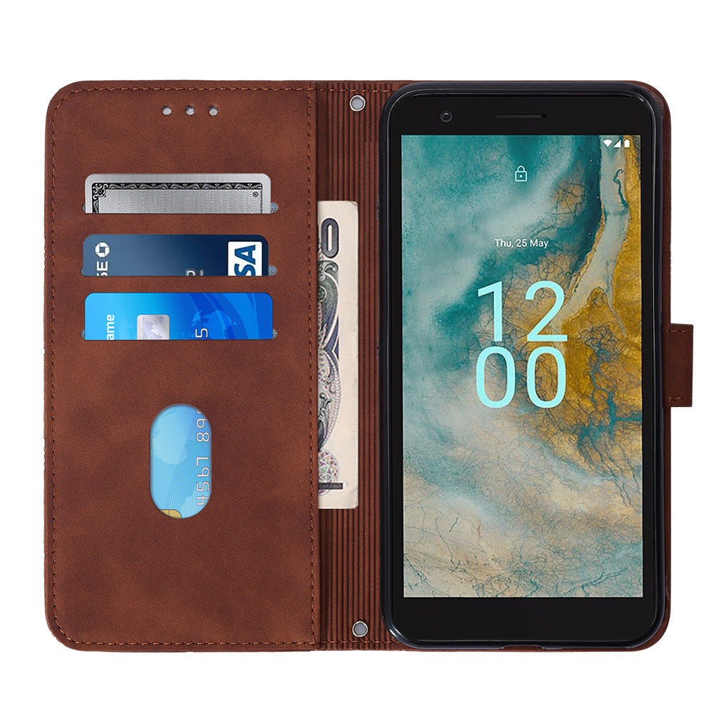 YB Imprinting Series-2 For Nokia C02 (TA-1522) Imprinted Lines PU Leather Wallet Case Phone Stand Cover