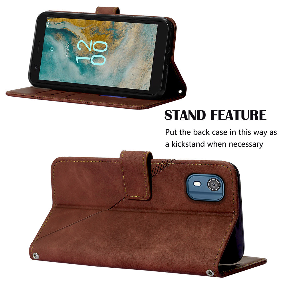 YB Imprinting Series-2 For Nokia C02 (TA-1522) Imprinted Lines PU Leather Wallet Case Phone Stand Cover