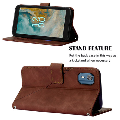 YB Imprinting Series-2 For Nokia C02 (TA-1522) Imprinted Lines PU Leather Wallet Case Phone Stand Cover