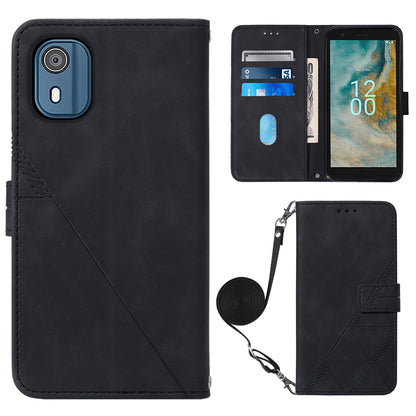YB Imprinting Series-2 For Nokia C02 (TA-1522) Imprinted Lines PU Leather Wallet Case Phone Stand Cover