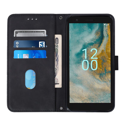 YB Imprinting Series-2 For Nokia C02 (TA-1522) Imprinted Lines PU Leather Wallet Case Phone Stand Cover