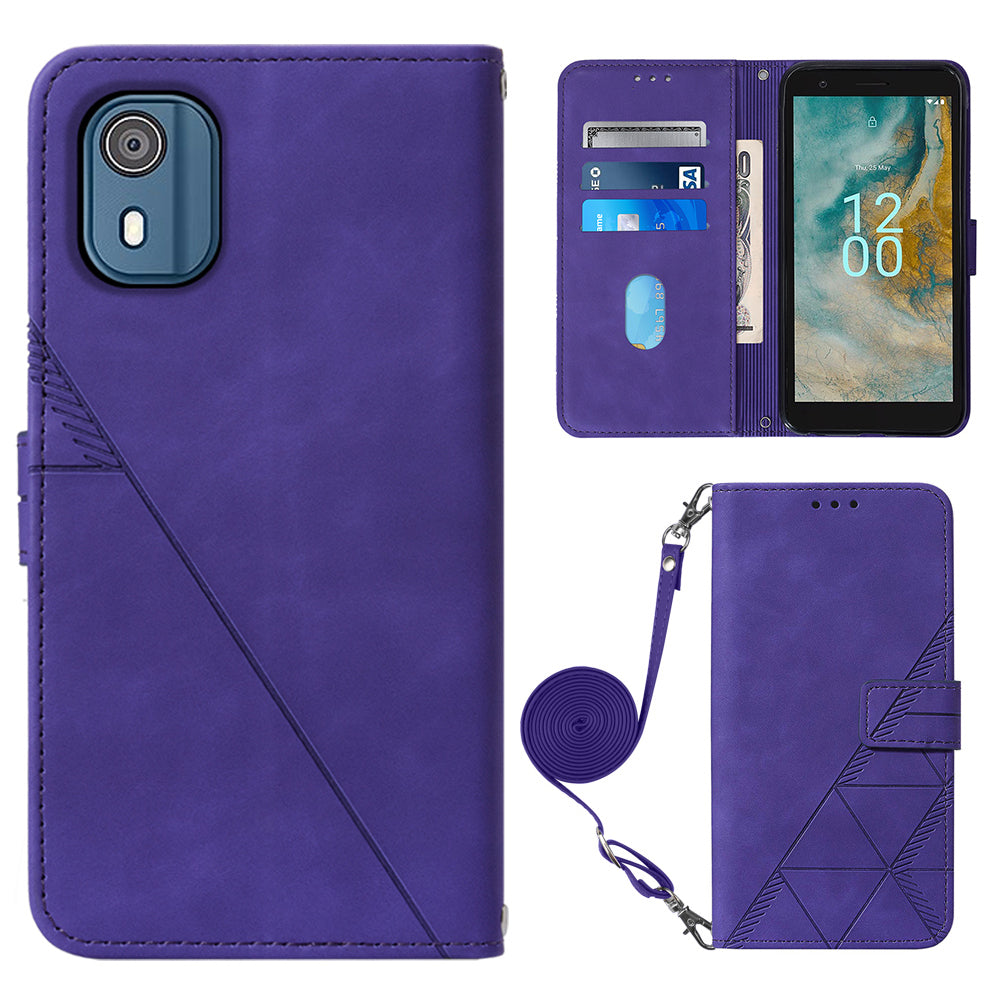 YB Imprinting Series-2 For Nokia C02 (TA-1522) Imprinted Lines PU Leather Wallet Case Phone Stand Cover