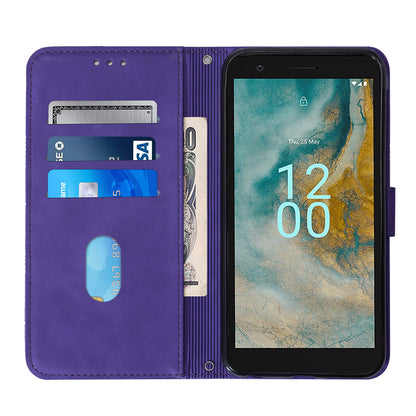 YB Imprinting Series-2 For Nokia C02 (TA-1522) Imprinted Lines PU Leather Wallet Case Phone Stand Cover