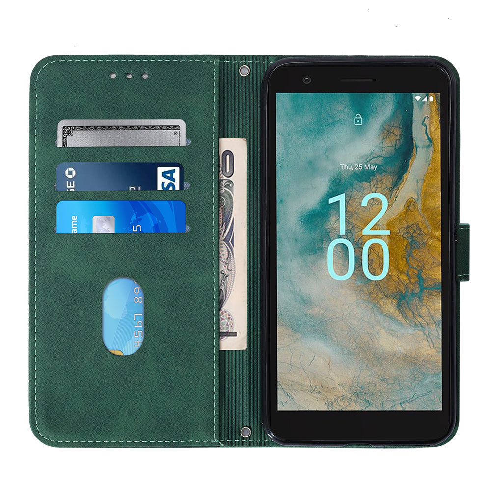 YB Imprinting Series-2 For Nokia C02 (TA-1522) Imprinted Lines PU Leather Wallet Case Phone Stand Cover