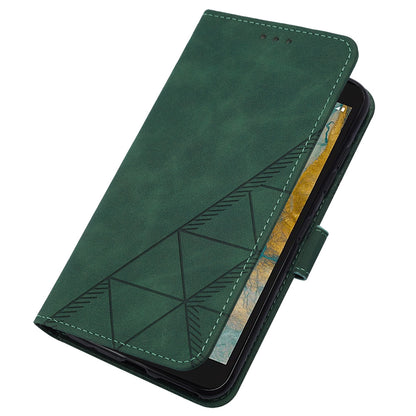 YB Imprinting Series-2 For Nokia C02 (TA-1522) Imprinted Lines PU Leather Wallet Case Phone Stand Cover