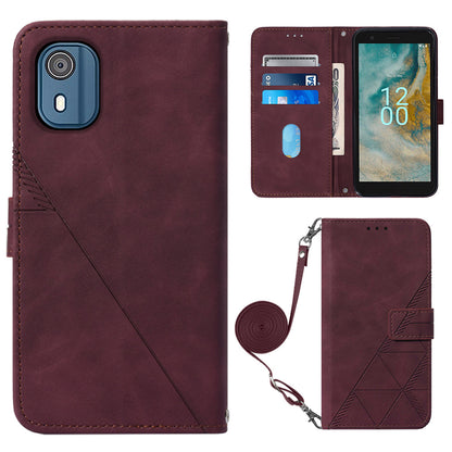 YB Imprinting Series-2 For Nokia C02 (TA-1522) Imprinted Lines PU Leather Wallet Case Phone Stand Cover