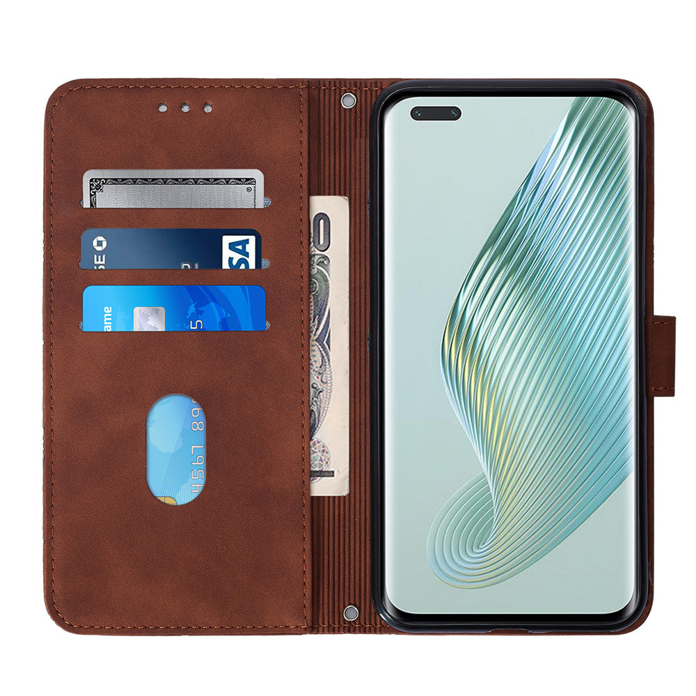 YB Imprinting Series-2 For Honor Magic5 Pro Imprinted Lines PU Leather Phone Case Anti-fall Stand Wallet Cover