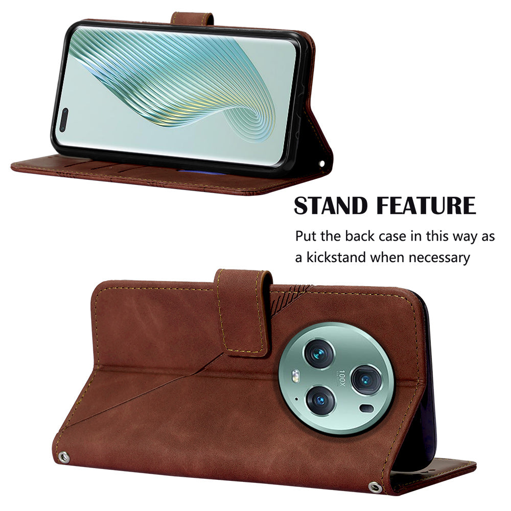 YB Imprinting Series-2 For Honor Magic5 Pro Imprinted Lines PU Leather Phone Case Anti-fall Stand Wallet Cover