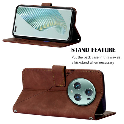 YB Imprinting Series-2 For Honor Magic5 Pro Imprinted Lines PU Leather Phone Case Anti-fall Stand Wallet Cover