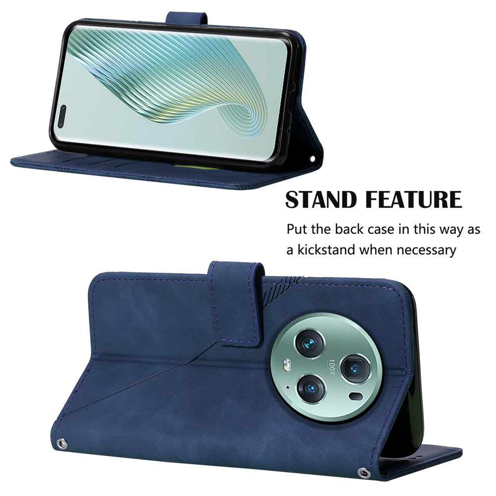 YB Imprinting Series-2 For Honor Magic5 Pro Imprinted Lines PU Leather Phone Case Anti-fall Stand Wallet Cover
