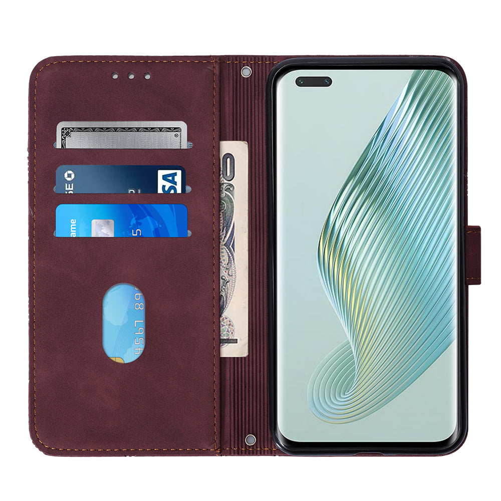 YB Imprinting Series-2 For Honor Magic5 Pro Imprinted Lines PU Leather Phone Case Anti-fall Stand Wallet Cover