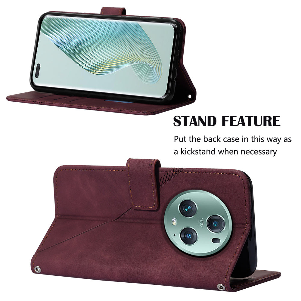 YB Imprinting Series-2 For Honor Magic5 Pro Imprinted Lines PU Leather Phone Case Anti-fall Stand Wallet Cover