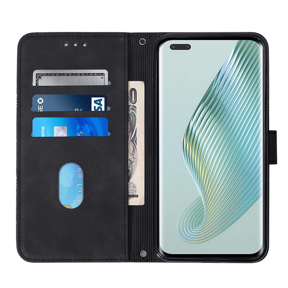 YB Imprinting Series-2 For Honor Magic5 Pro Imprinted Lines PU Leather Phone Case Anti-fall Stand Wallet Cover