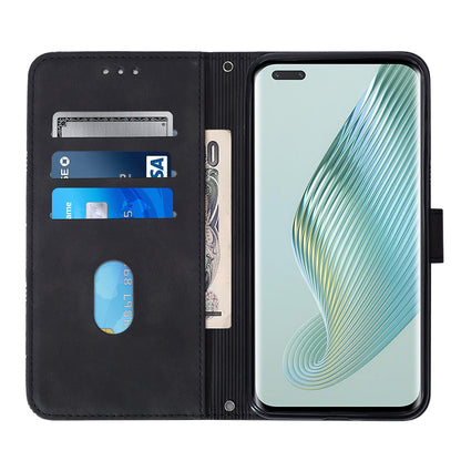 YB Imprinting Series-2 For Honor Magic5 Pro Imprinted Lines PU Leather Phone Case Anti-fall Stand Wallet Cover