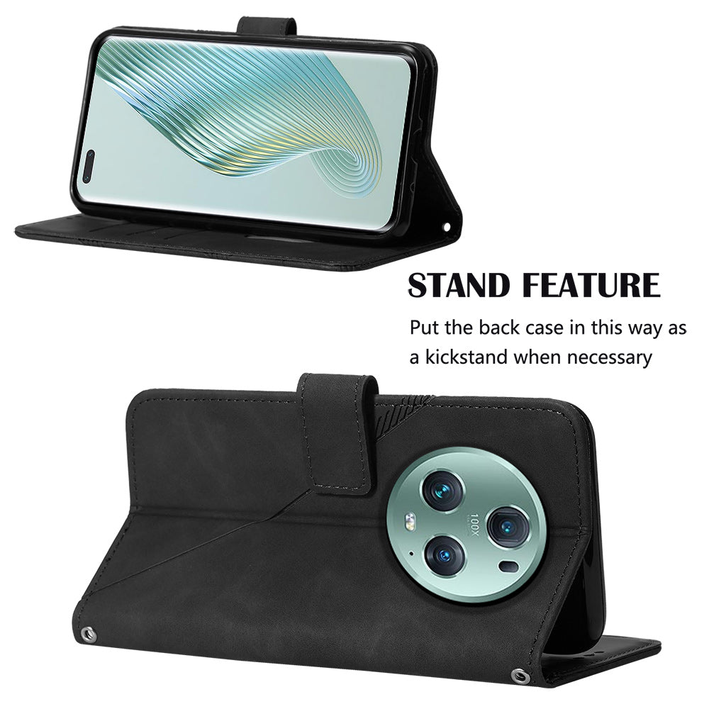 YB Imprinting Series-2 For Honor Magic5 Pro Imprinted Lines PU Leather Phone Case Anti-fall Stand Wallet Cover