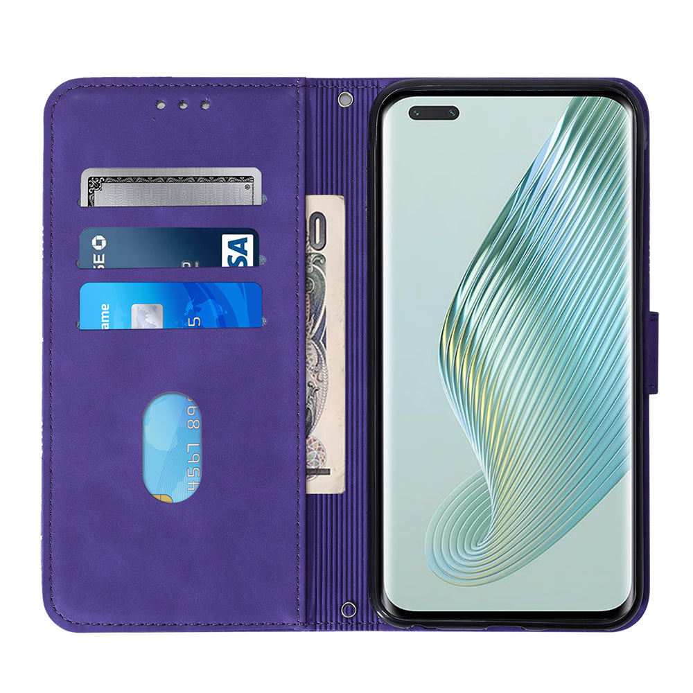 YB Imprinting Series-2 For Honor Magic5 Pro Imprinted Lines PU Leather Phone Case Anti-fall Stand Wallet Cover