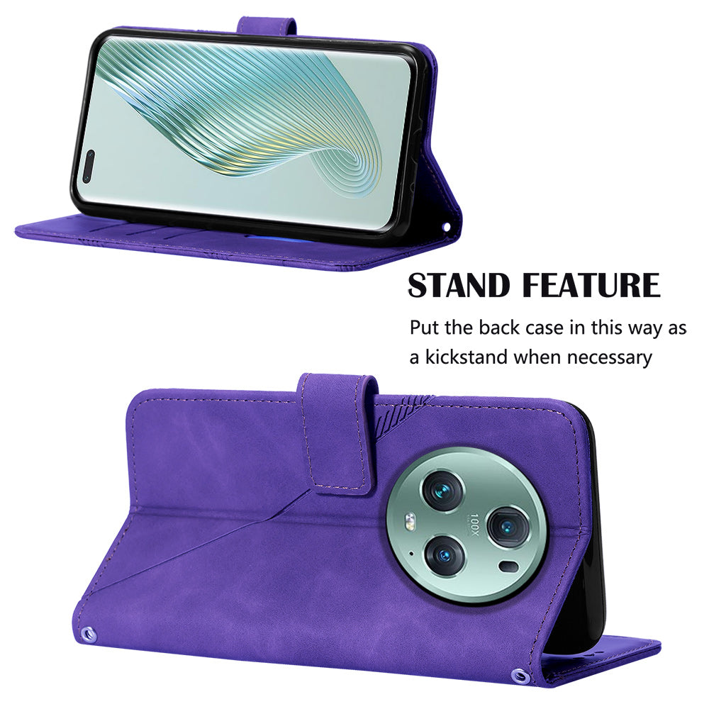 YB Imprinting Series-2 For Honor Magic5 Pro Imprinted Lines PU Leather Phone Case Anti-fall Stand Wallet Cover