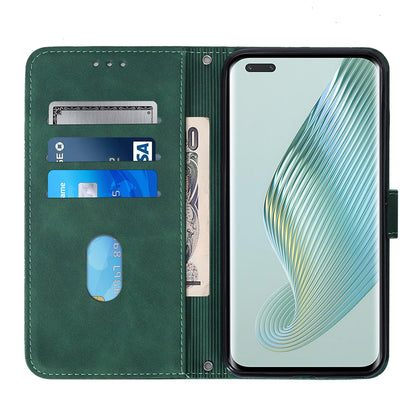 YB Imprinting Series-2 For Honor Magic5 Pro Imprinted Lines PU Leather Phone Case Anti-fall Stand Wallet Cover