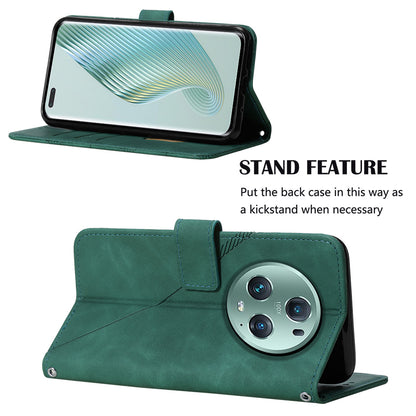 YB Imprinting Series-2 For Honor Magic5 Pro Imprinted Lines PU Leather Phone Case Anti-fall Stand Wallet Cover