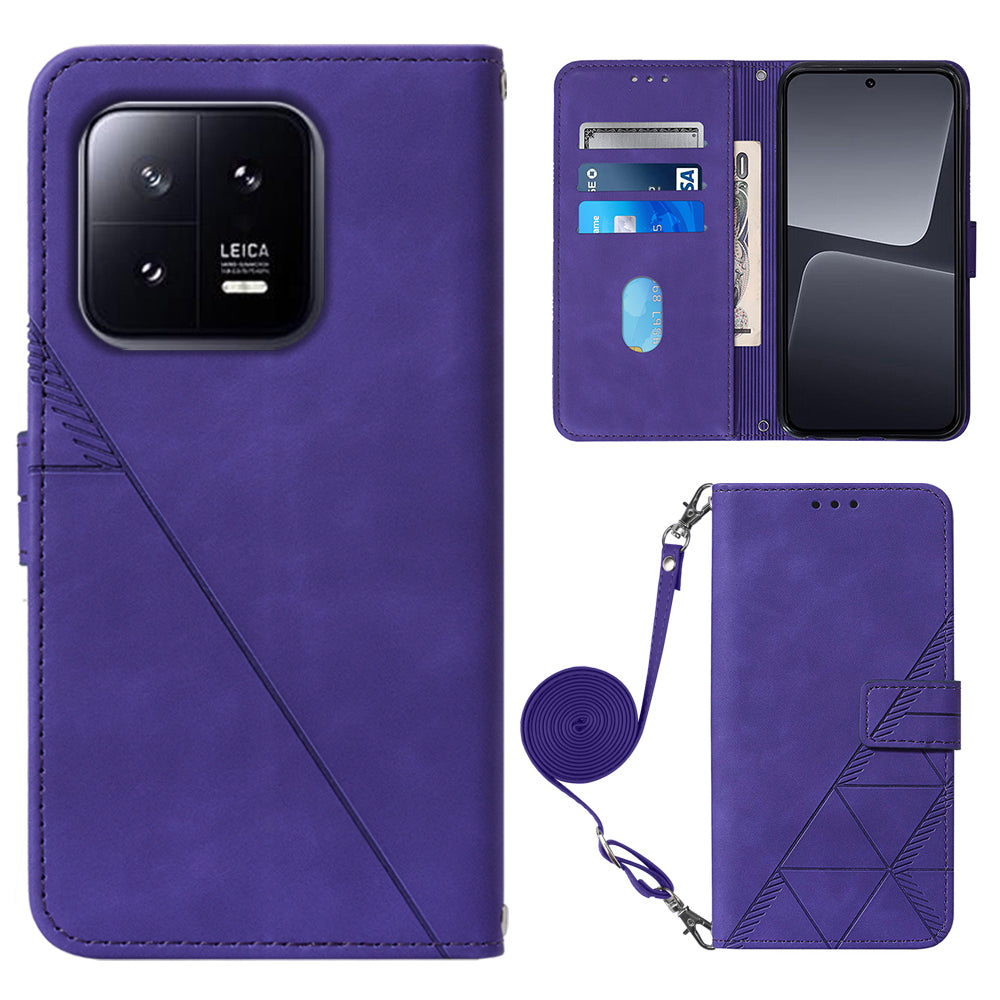 YB Imprinting Series-2 For Xiaomi 13 5G Imprinted Lines Wallet Cover Leather Phone Case with Stand