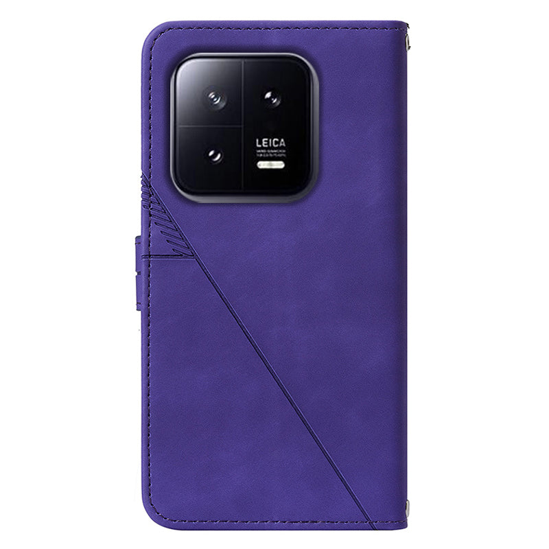YB Imprinting Series-2 For Xiaomi 13 5G Imprinted Lines Wallet Cover Leather Phone Case with Stand