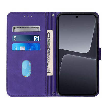 YB Imprinting Series-2 For Xiaomi 13 5G Imprinted Lines Wallet Cover Leather Phone Case with Stand