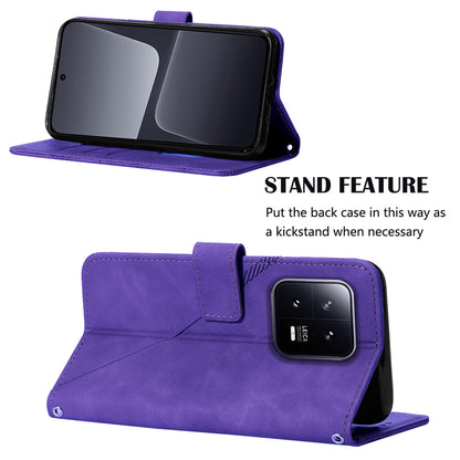 YB Imprinting Series-2 For Xiaomi 13 5G Imprinted Lines Wallet Cover Leather Phone Case with Stand